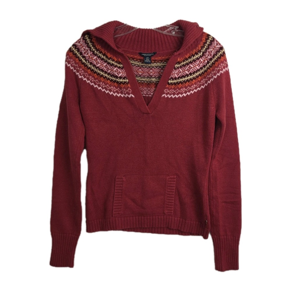 American‎ Eagle Sweater Women's Size S Pink w/ Knit Accents Long Sleeves Pockets